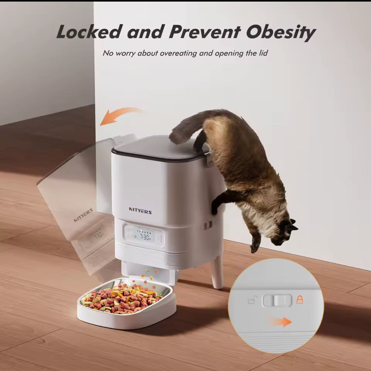 Furpipi Automatic Cat Feeders with Key Contol SUS ABS 8L Large Capacity Pet Smart Feeder Automatic Cat Dog Food Dispenser