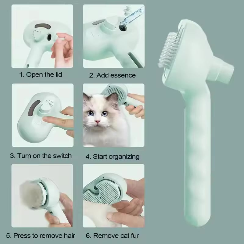 Spray Cat Brush for Shedding Hair Steamy Water Brush for Cats and Dogs Pet Hair Removal Comb with Water Tank and Release Button