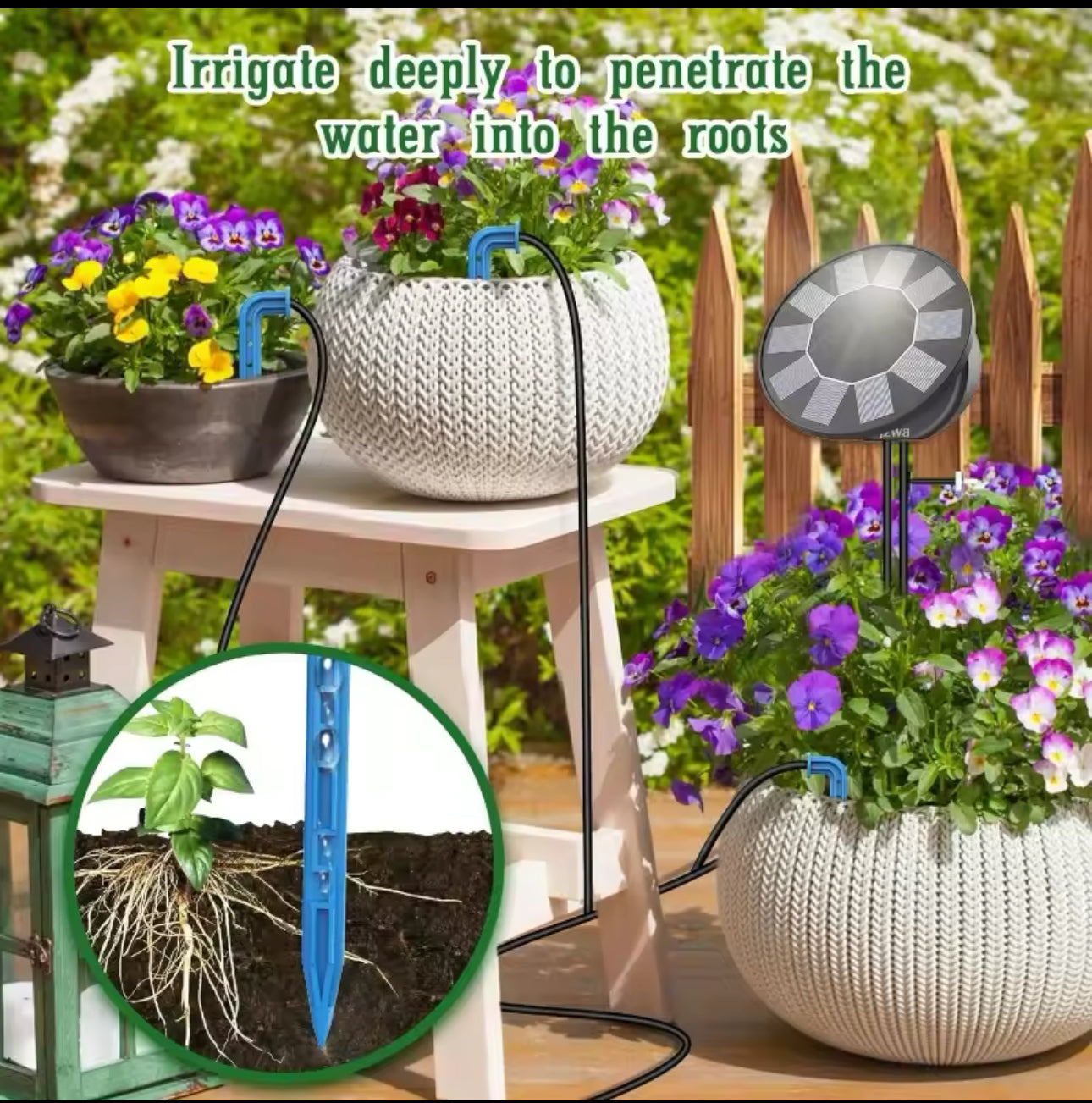 Solar Drip Irrigation System, Automatic Watering System with 2200mAh Battery and 6 Timer Modes for Potted Plants Drip Irrigation