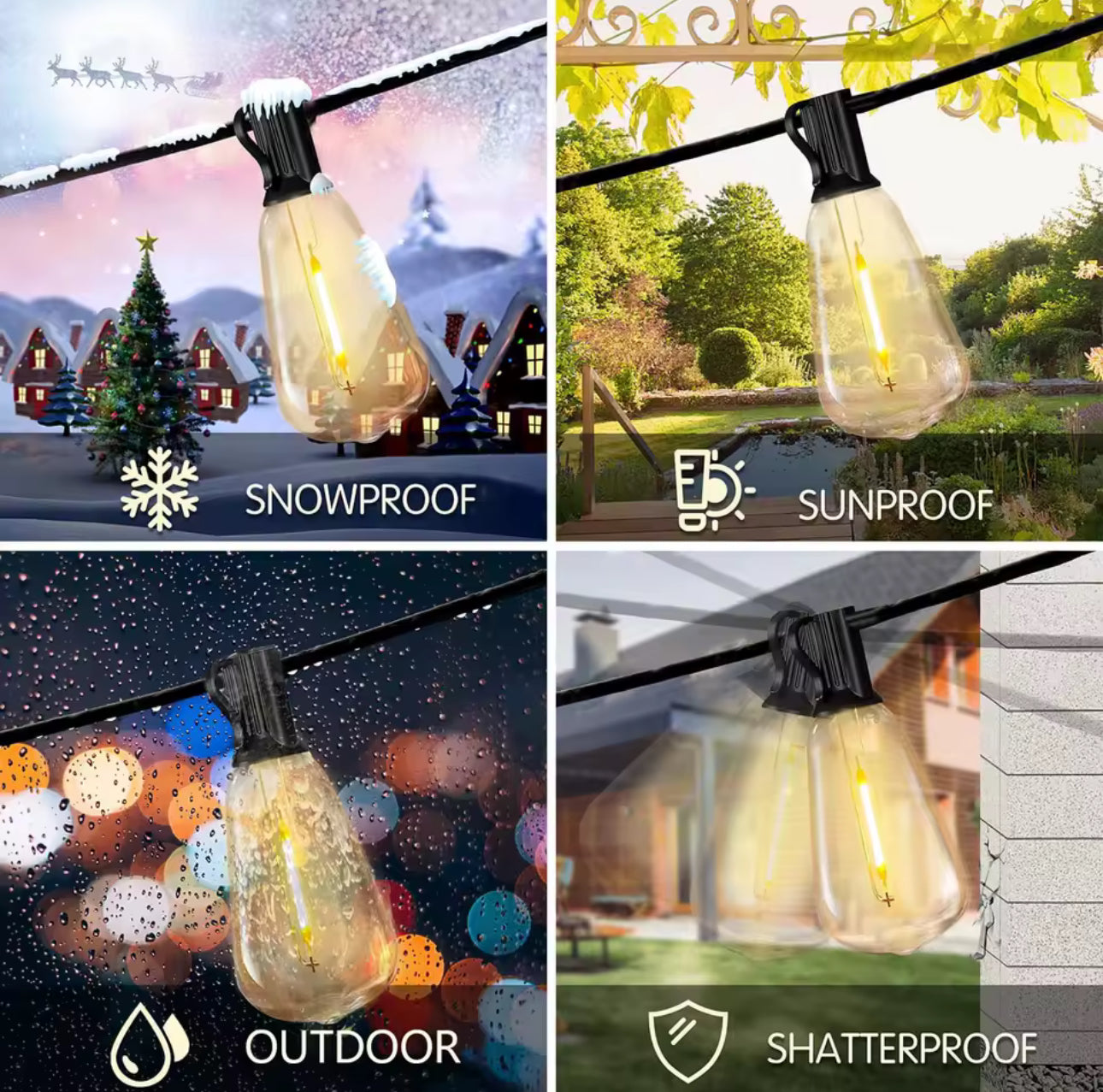 100ft Outdoor String Lights Waterproof, ST38 Globe Led Patio Lights with 24 Edison Vintage Bulbs, Connectable Outdoor Lights