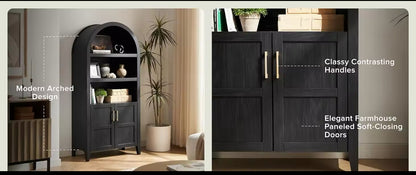 65.4" Short Arched Cabinet,Mini Arched Bookshelf with Storage, Kitchen Pantry Cabinet, Wooden Storage Cabinet for Living Room