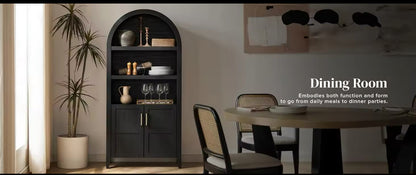 65.4" Short Arched Cabinet,Mini Arched Bookshelf with Storage, Kitchen Pantry Cabinet, Wooden Storage Cabinet for Living Room