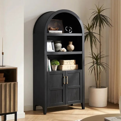 65.4" Short Arched Cabinet,Mini Arched Bookshelf with Storage, Kitchen Pantry Cabinet, Wooden Storage Cabinet for Living Room