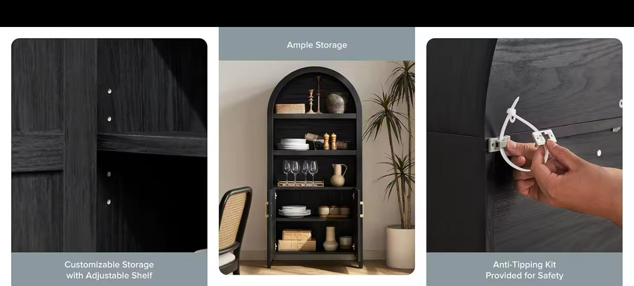 65.4" Short Arched Cabinet,Mini Arched Bookshelf with Storage, Kitchen Pantry Cabinet, Wooden Storage Cabinet for Living Room