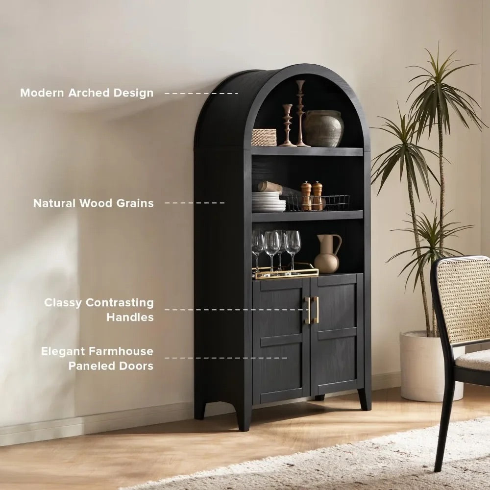 65.4" Short Arched Cabinet,Mini Arched Bookshelf with Storage, Kitchen Pantry Cabinet, Wooden Storage Cabinet for Living Room