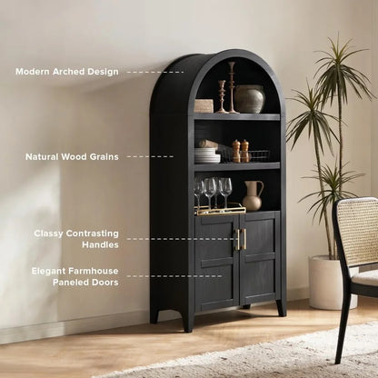 65.4" Short Arched Cabinet,Mini Arched Bookshelf with Storage, Kitchen Pantry Cabinet, Wooden Storage Cabinet for Living Room