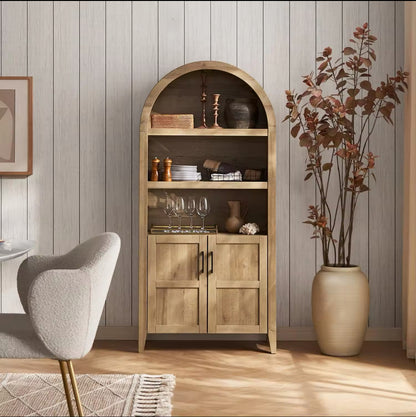 65.4" Short Arched Cabinet,Mini Arched Bookshelf with Storage, Kitchen Pantry Cabinet, Wooden Storage Cabinet for Living Room