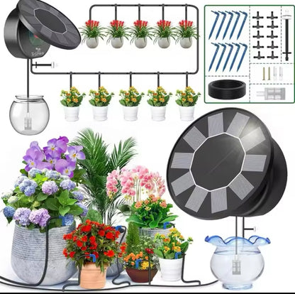 Solar Drip Irrigation System, Automatic Watering System with 2200mAh Battery and 6 Timer Modes for Potted Plants Drip Irrigation