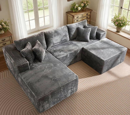 [3 Packs Shipped]  132-inch U-Shaped Sectional Corduroy Sofa - Modern and Soft for Living Room, Comfortable, No Assembly Required, Popular Boneless Sectional Sofa for Multiple People