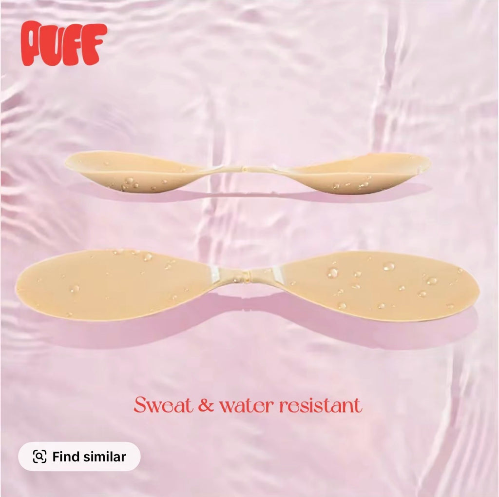 Puff #2 Push-up Sticky Bra – Waterproof & Sweat-proof, Portable, Reusable, Washable, Essential for Travel Women's Wear with Storage Board & Replaceable Adhesive Pads
