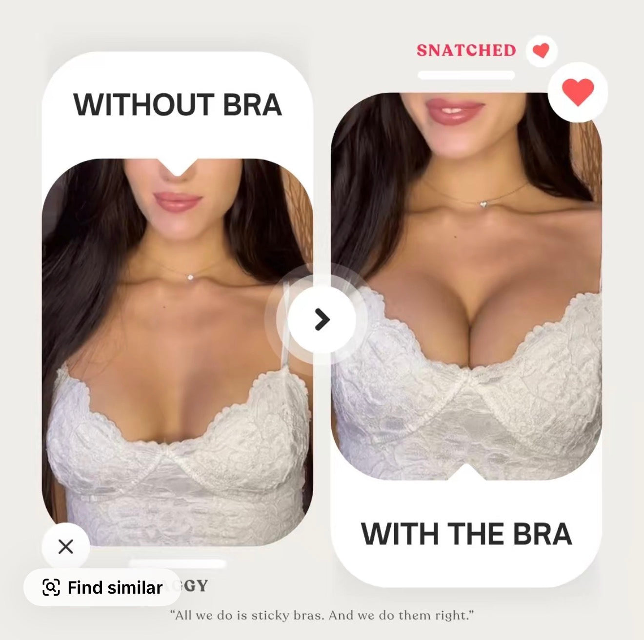Puff #2 Push-up Sticky Bra – Waterproof & Sweat-proof, Portable, Reusable, Washable, Essential for Travel Women's Wear with Storage Board & Replaceable Adhesive Pads