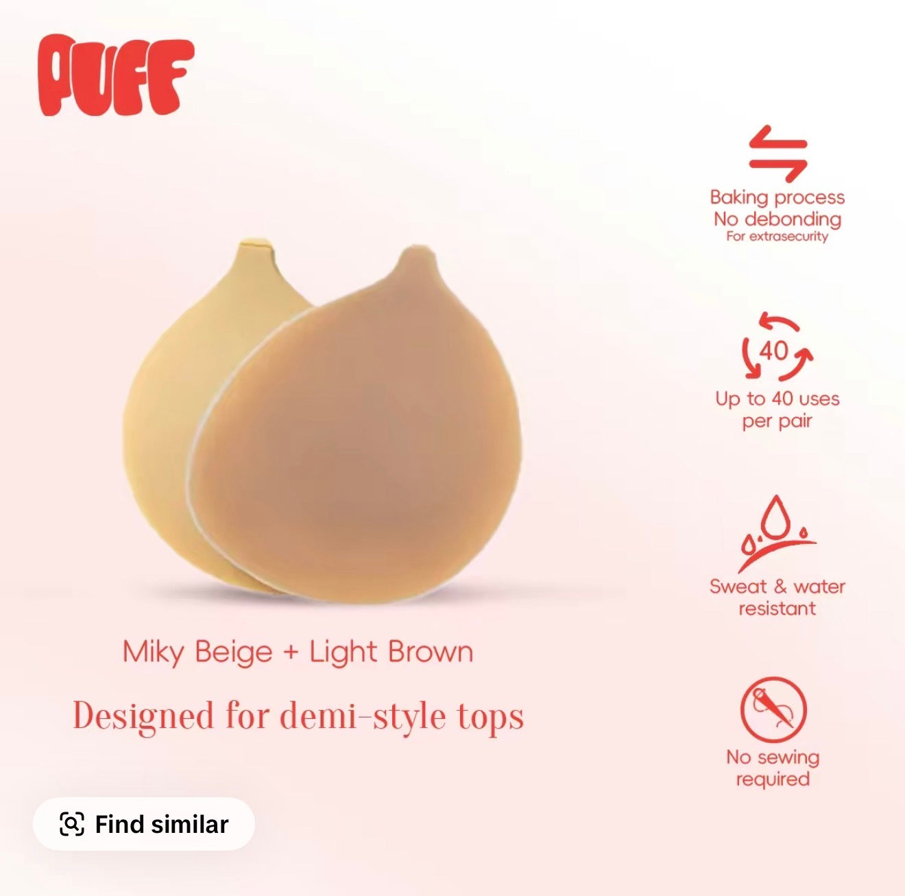Puff #2 Push-up Sticky Bra – Waterproof & Sweat-proof, Portable, Reusable, Washable, Essential for Travel Women's Wear with Storage Board & Replaceable Adhesive Pads