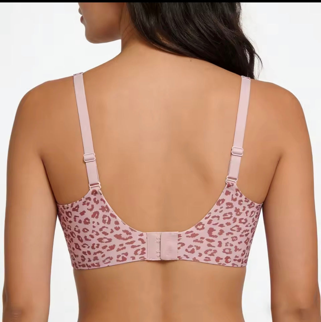 Leopard Print Bra Women Wireless Jelly Support Full-Cup Bra Seamless Invisible Comfortable Breathable Daily Wear Top Underwear