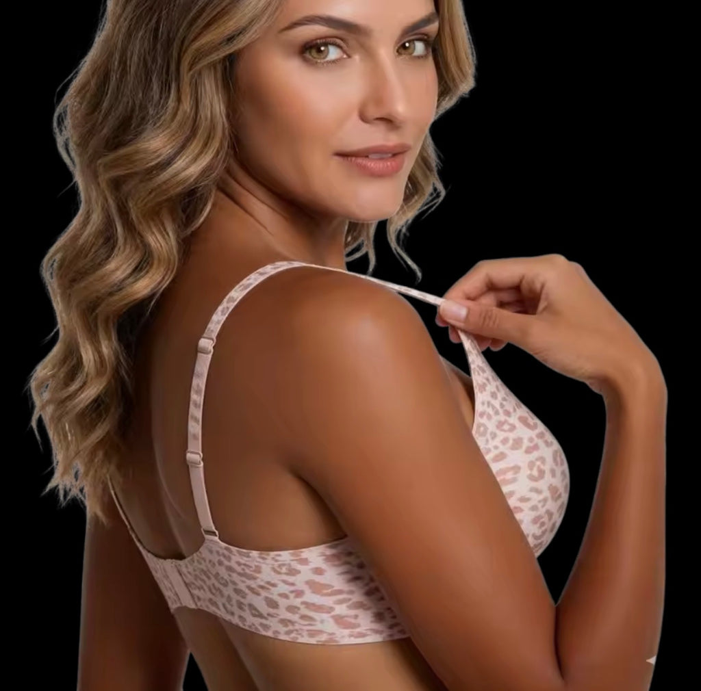 Leopard Print Bra Women Wireless Jelly Support Full-Cup Bra Seamless Invisible Comfortable Breathable Daily Wear Top Underwear