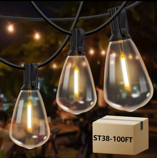 100ft Outdoor String Lights Waterproof, ST38 Globe Led Patio Lights with 24 Edison Vintage Bulbs, Connectable Outdoor Lights