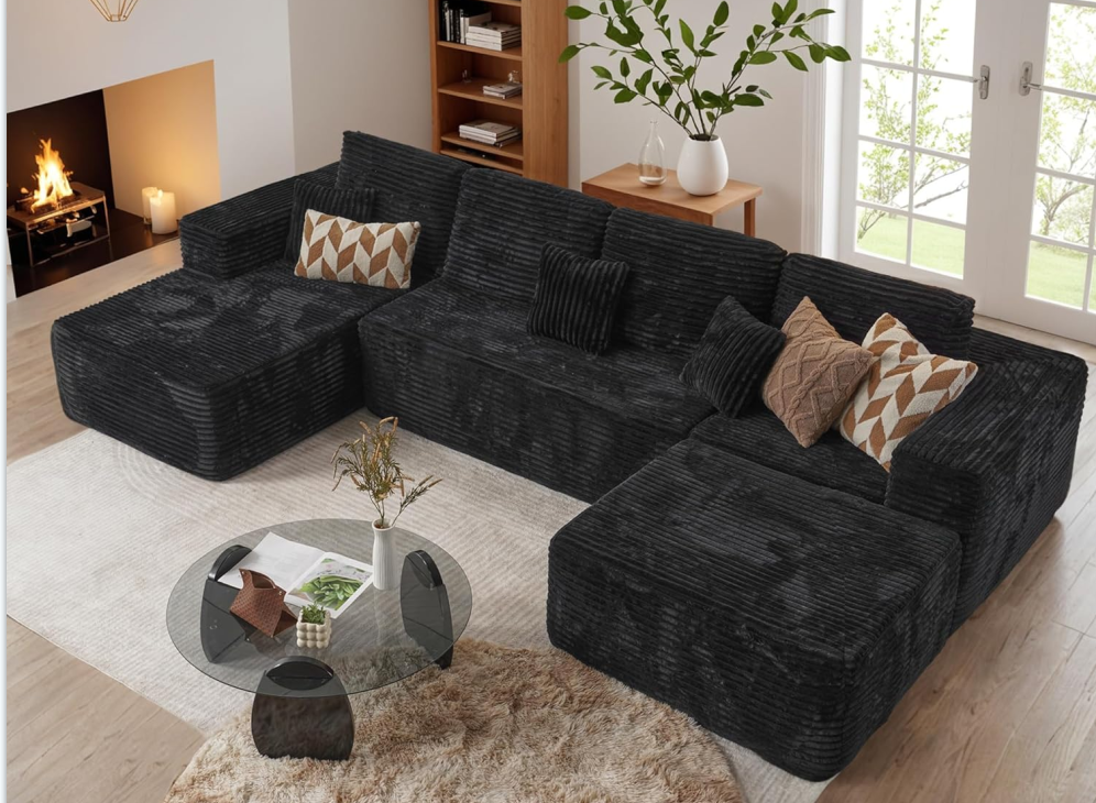 [3 Packs Shipped]  132-inch U-Shaped Sectional Corduroy Sofa - Modern and Soft for Living Room, Comfortable, No Assembly Required, Popular Boneless Sectional Sofa for Multiple People