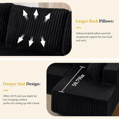 [3 Packs Shipped]  132-inch U-Shaped Sectional Corduroy Sofa - Modern and Soft for Living Room, Comfortable, No Assembly Required, Popular Boneless Sectional Sofa for Multiple People