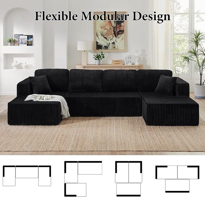 [3 Packs Shipped]  132-inch U-Shaped Sectional Corduroy Sofa - Modern and Soft for Living Room, Comfortable, No Assembly Required, Popular Boneless Sectional Sofa for Multiple People