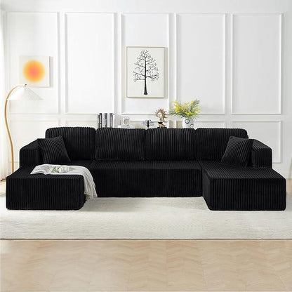 [3 Packs Shipped]  132-inch U-Shaped Sectional Corduroy Sofa - Modern and Soft for Living Room, Comfortable, No Assembly Required, Popular Boneless Sectional Sofa for Multiple People